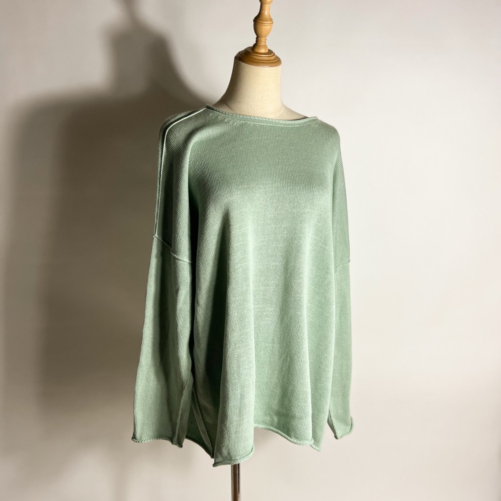 EILEEN FISHER Organic Cotton & Tencel Rolled Hem Drop Shoulder Seafoam Sweater L